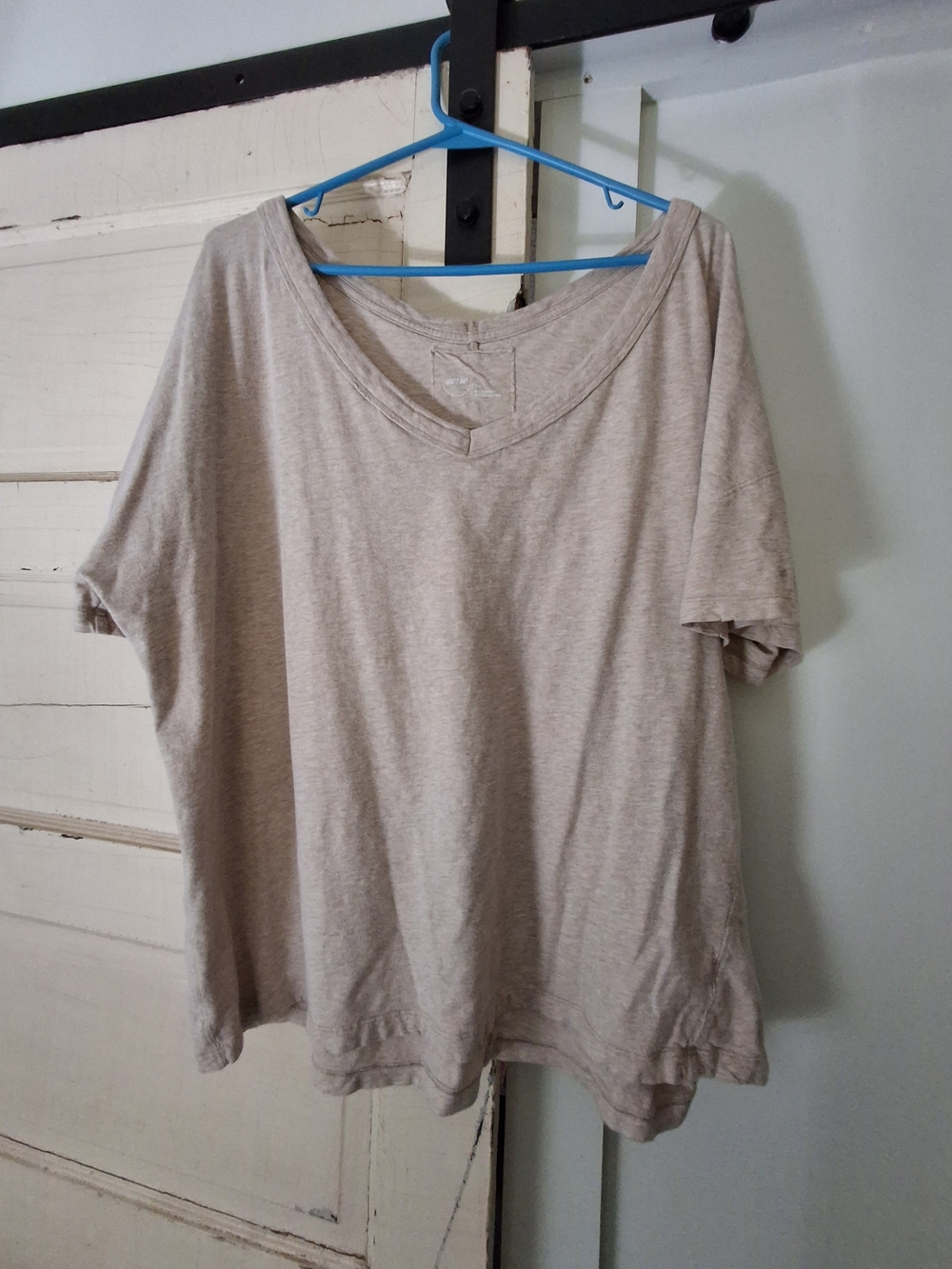 aerie Relaxed V-Neck Short Sleeve Tee in Light Beige 100% Cotton